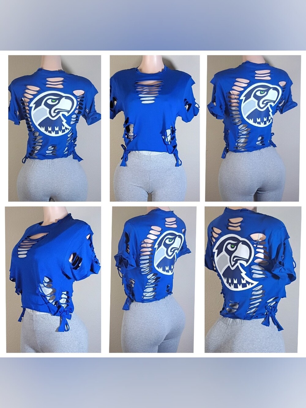 Blue Seatle Seahawks  Distressed Graphic Crop